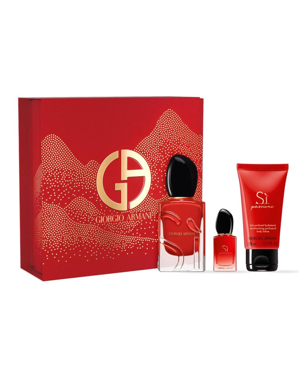 COFFRET SI PASSIONE – GIORGIO ARMANI L’EAU DE PARFUM SI PASSIONE Vapo 50 ml et un CADEAU un Lait Corps 50 ml et une Miniature 7 ml.